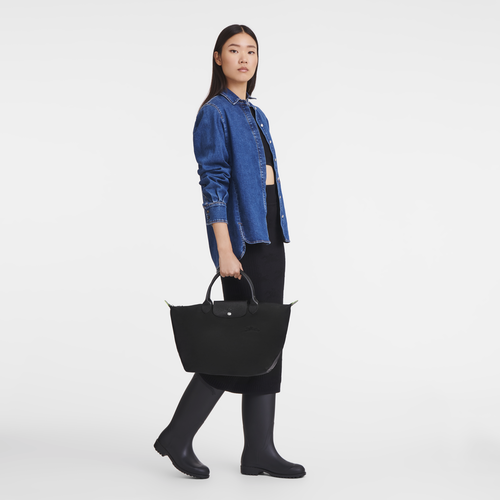 Sac a main M Le Pliage Green Toile recyclee Noir Longchamp CA