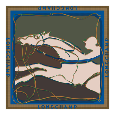 Carré de soie 90x90 A toute Allure , Autre - Kaki