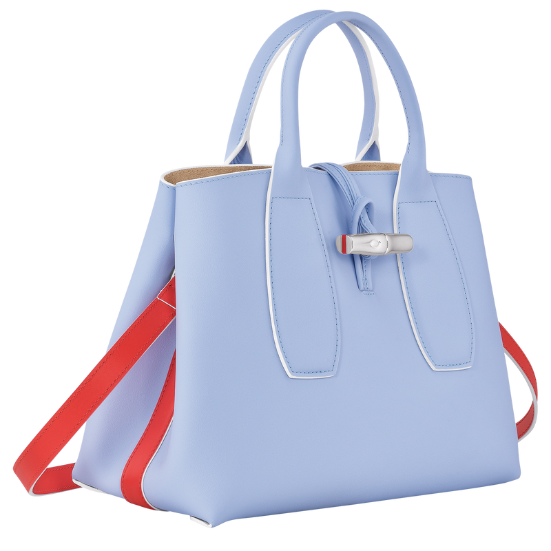 Roseau M トップハンドルバッグ スカイブルー / レッド - レザー 