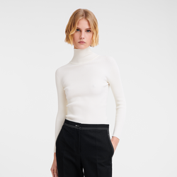 High collar fitted jumper , Ecru - Knit