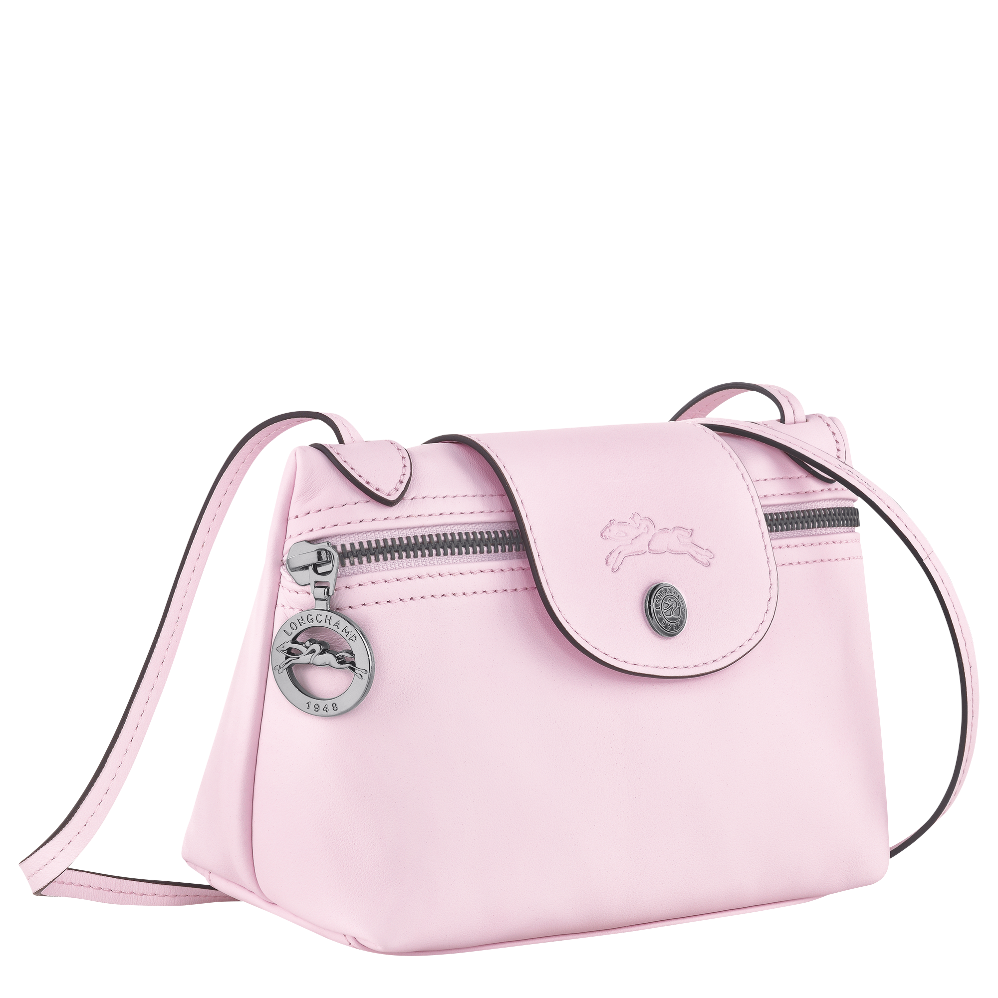 Longchamp Extra Small Le Pliage Leather Top Handle Bag in Petal Pink