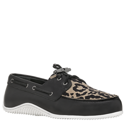 Longboat Loafer , Black/Beige - Leather