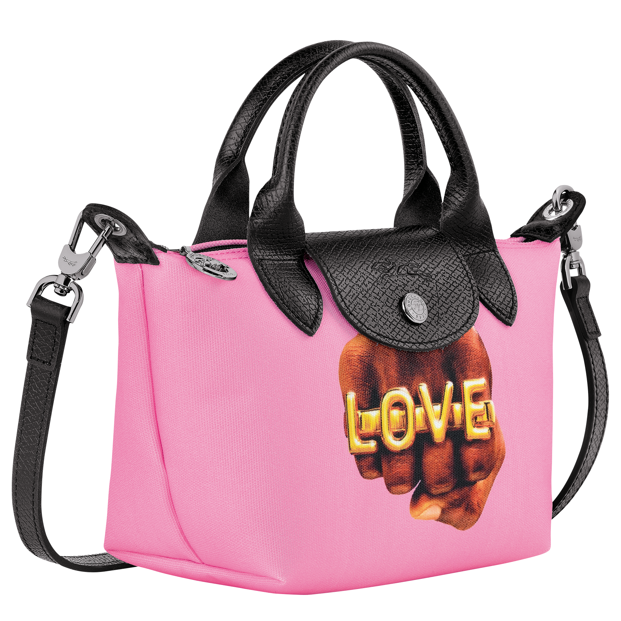 Borsa con manico L Le Pliage Filet Tela - Rosa (10121HVH018)