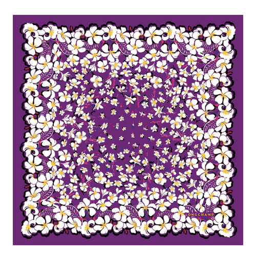 Carré de soie 50 Fleurs Hawaïennes , Soie - Violette - Vue 1 de 2