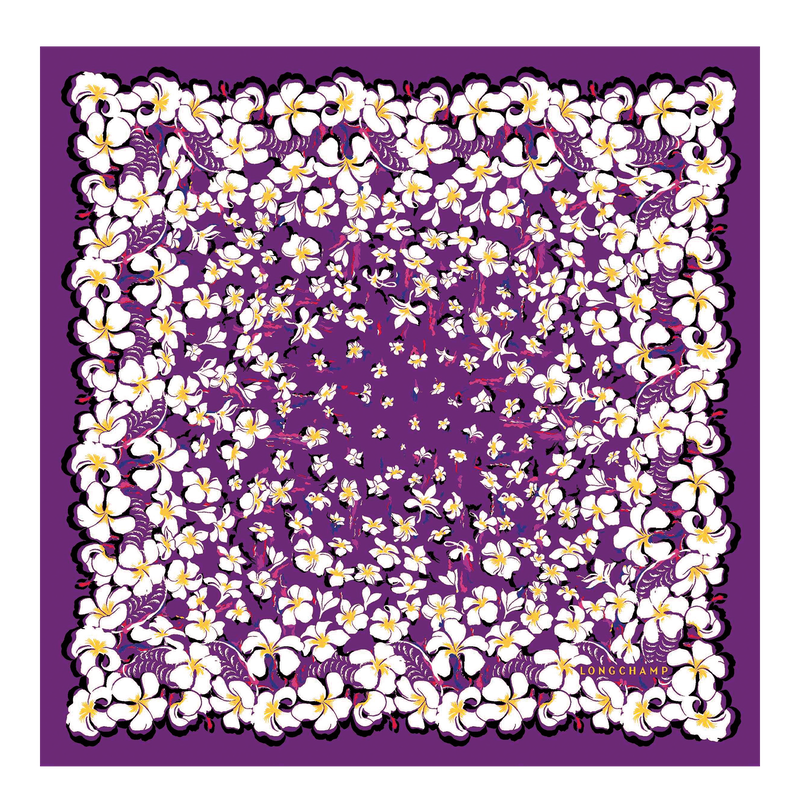 Carré de soie 50 Fleurs Hawaïennes , Soie - Violette  - Vue 1 de 2