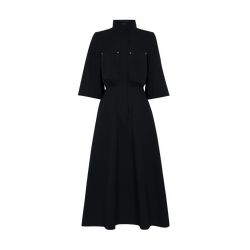 Midi dress , Black - Cotton poplin