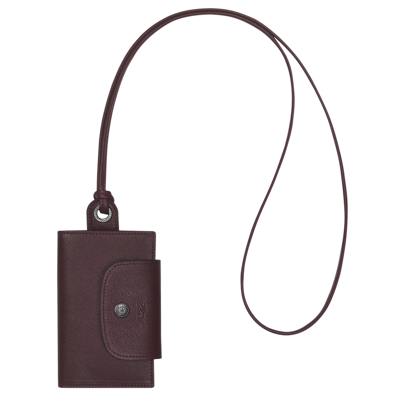 Le Pliage Cuir Card holder with necklace, Burgundy