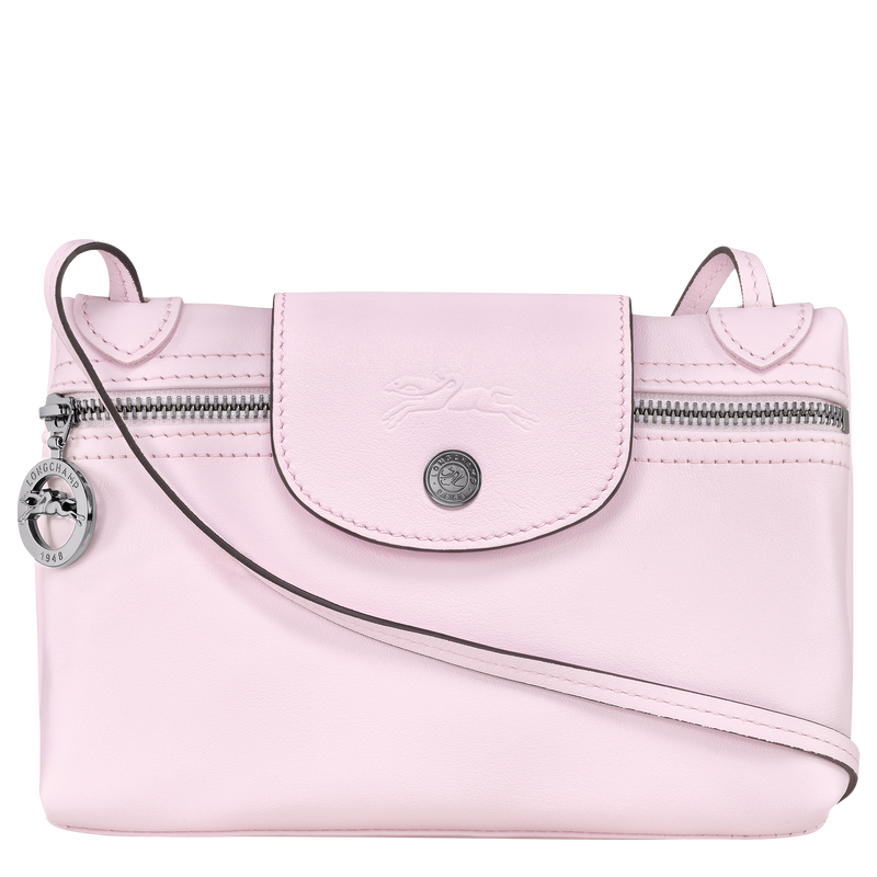 Longchamp Le Pliage Cuir Coin Purse With Key Ring In Pale Pink