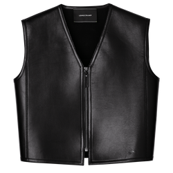 Sleeveless cardigan , Black - Leather
