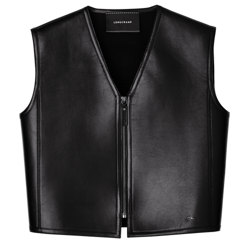 Sleeveless cardigan , Black - Leather - View 1 of  4