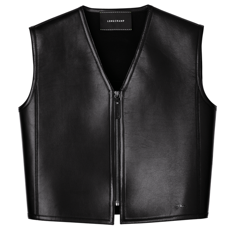 Sleeveless cardigan , Black - Leather  - View 1 of  4