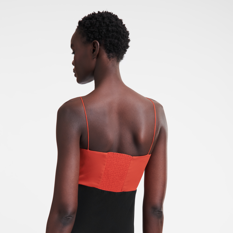 Robe longue Crepe fluide Paprika Noir Longchamp FR