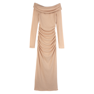 長連身裙 , 奶油色 - 縐紗平織布