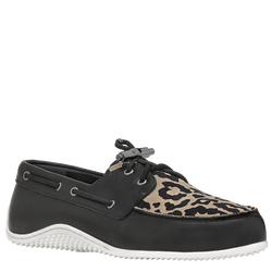 Longboat Loafer , Black/Beige - Leather