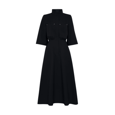 Midi dress , Black - Cotton poplin