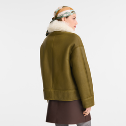 Coat , Olive - Leather