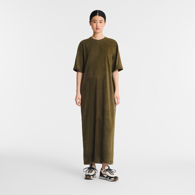 null Vestido comprido em couro, Caqui