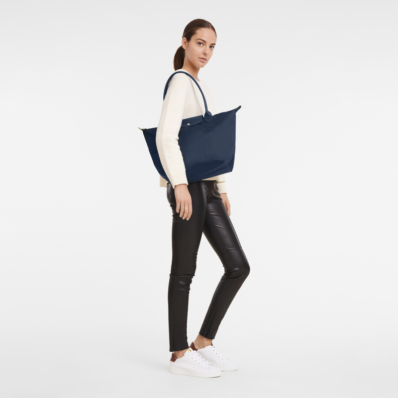 Le Pliage Green L Tote bag Navy - Recycled canvas (L1899919P68)