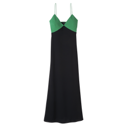 Lange jurk , Groen/Zwart - Crêpe de Chine