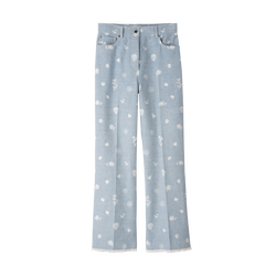 Jeans , Sky Blue - Embroidered denim