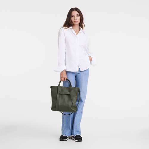Shopping bag L Longchamp 3D , Pelle - Kaki - View 2 of  4