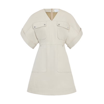 Short dress , Ivory - Double-face gabardine