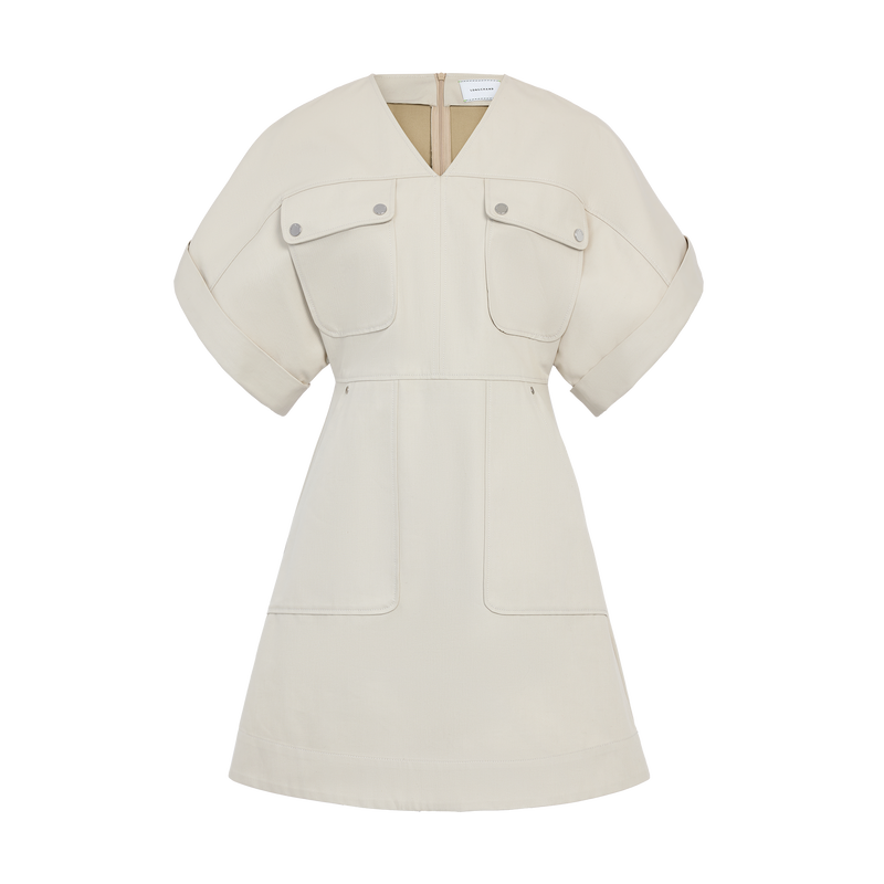 Short dress , Ivory - Double-face gabardine  - View 1 of  5