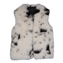 Sleeveless cardigan , Black/White - Faux fur