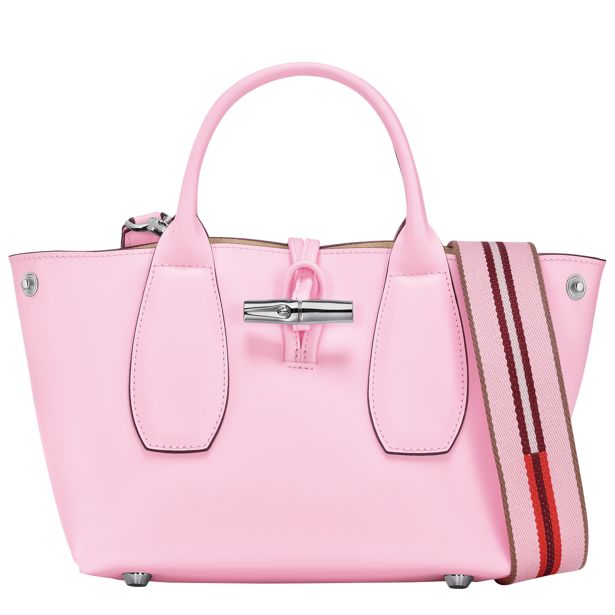 Longchamp Small Roseau Leather Tote Bag In Pink