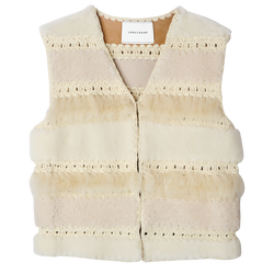 Sleeveless cardigan , Ecru - Leather