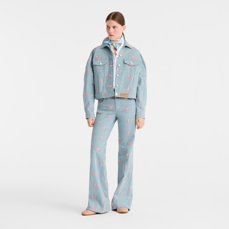 Jacket , Sky Blue - Embroidered denim  - View 1 of 3