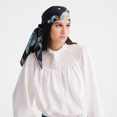 Forêt Longchamp Zijden sjaal 90, Marineblauw