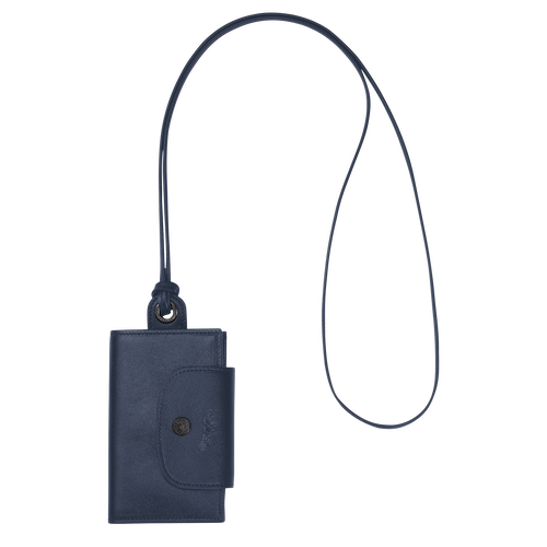 Le Pliage Cuir Card holder with necklace, Navy