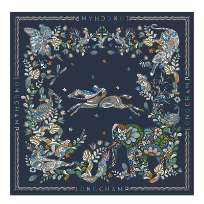 Forêt Longchamp Zijden sjaal 90, Marineblauw