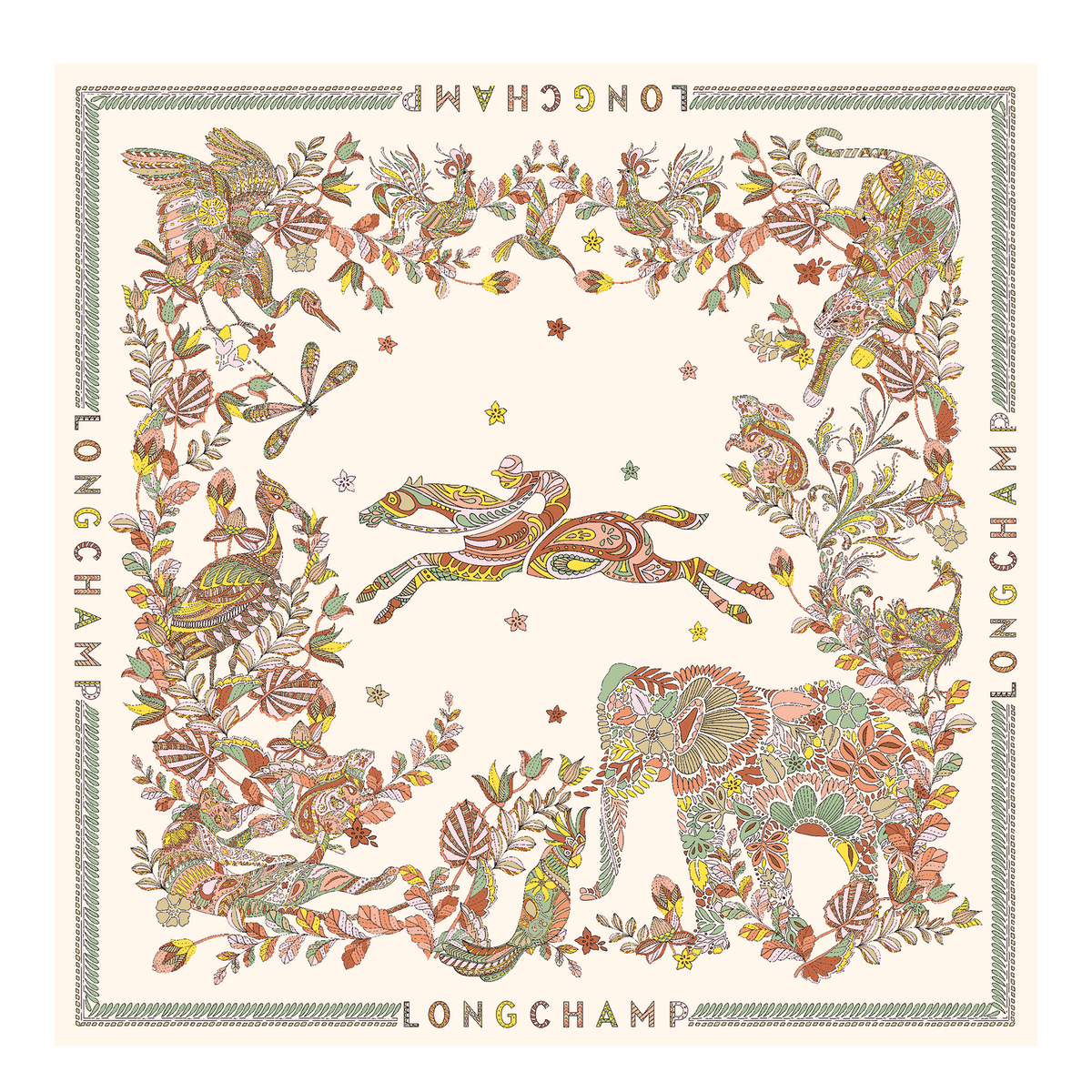 Forêt Longchamp Silk scarf 90 Ecru Silk Longchamp US