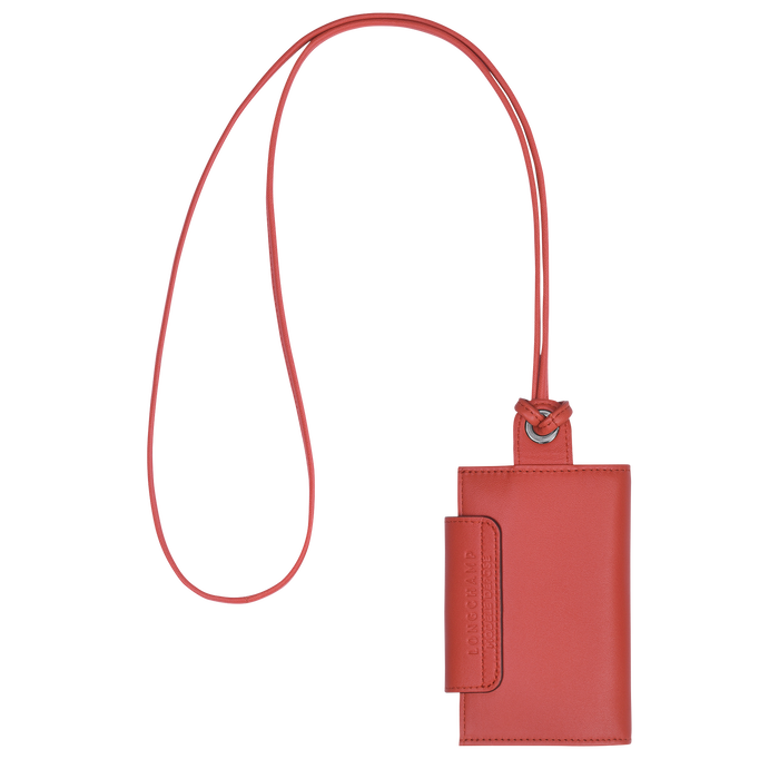 Le Pliage Cuir Card holder with necklace, Terracotta