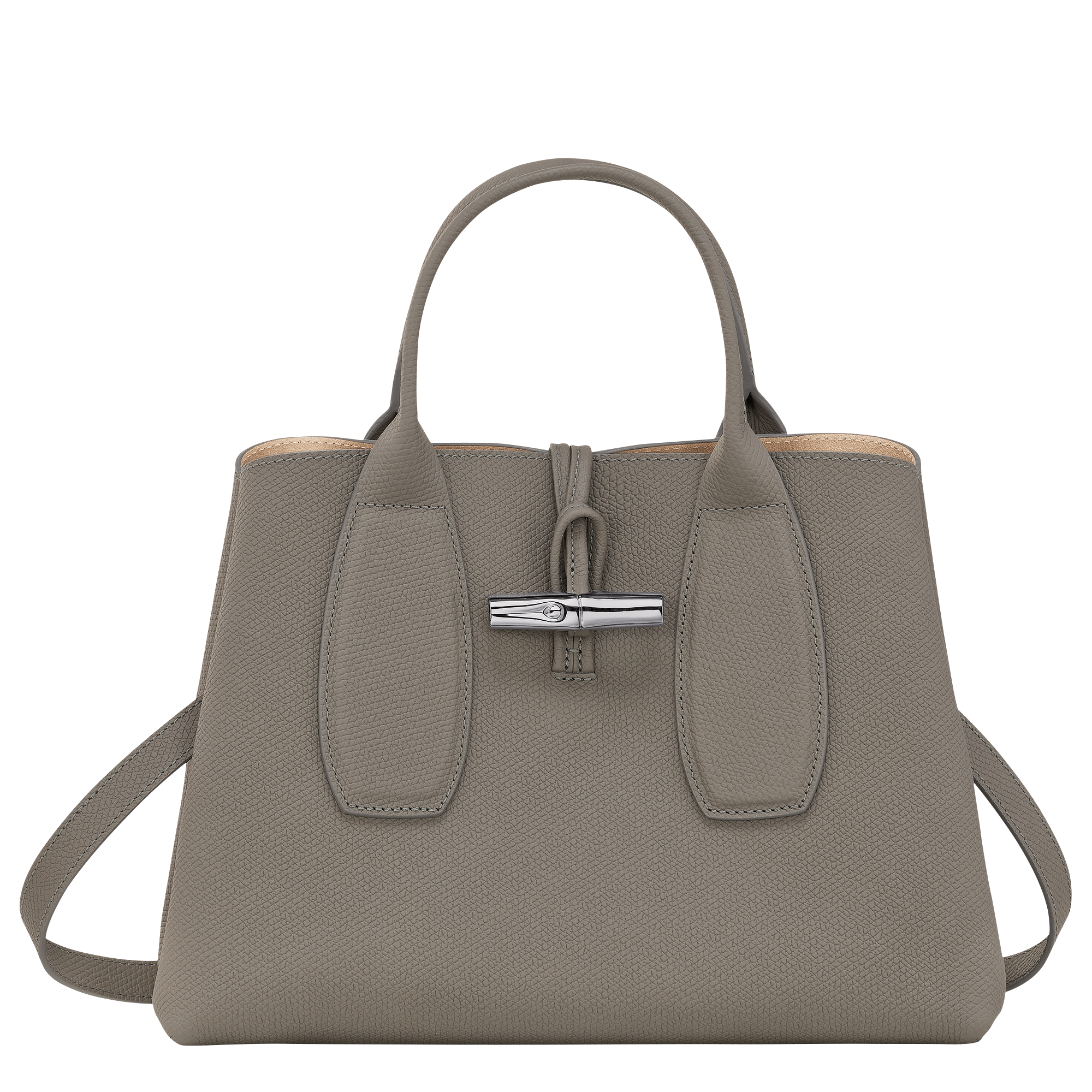 Longchamp Roseau Medium Leather Top Handle Bag Natural at John Lewis   Partners