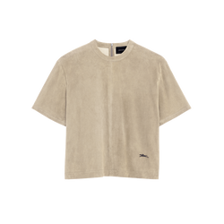 Short leather top , Linen - Leather