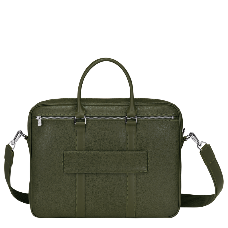Le Foulonné S Briefcase Khaki - Leather | Longchamp US
