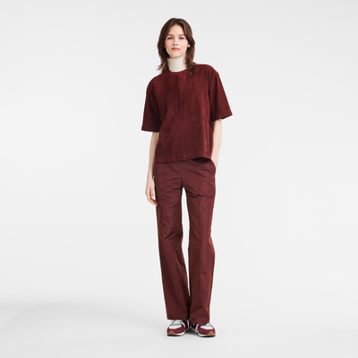Short leather top , Burgundy - Leather
