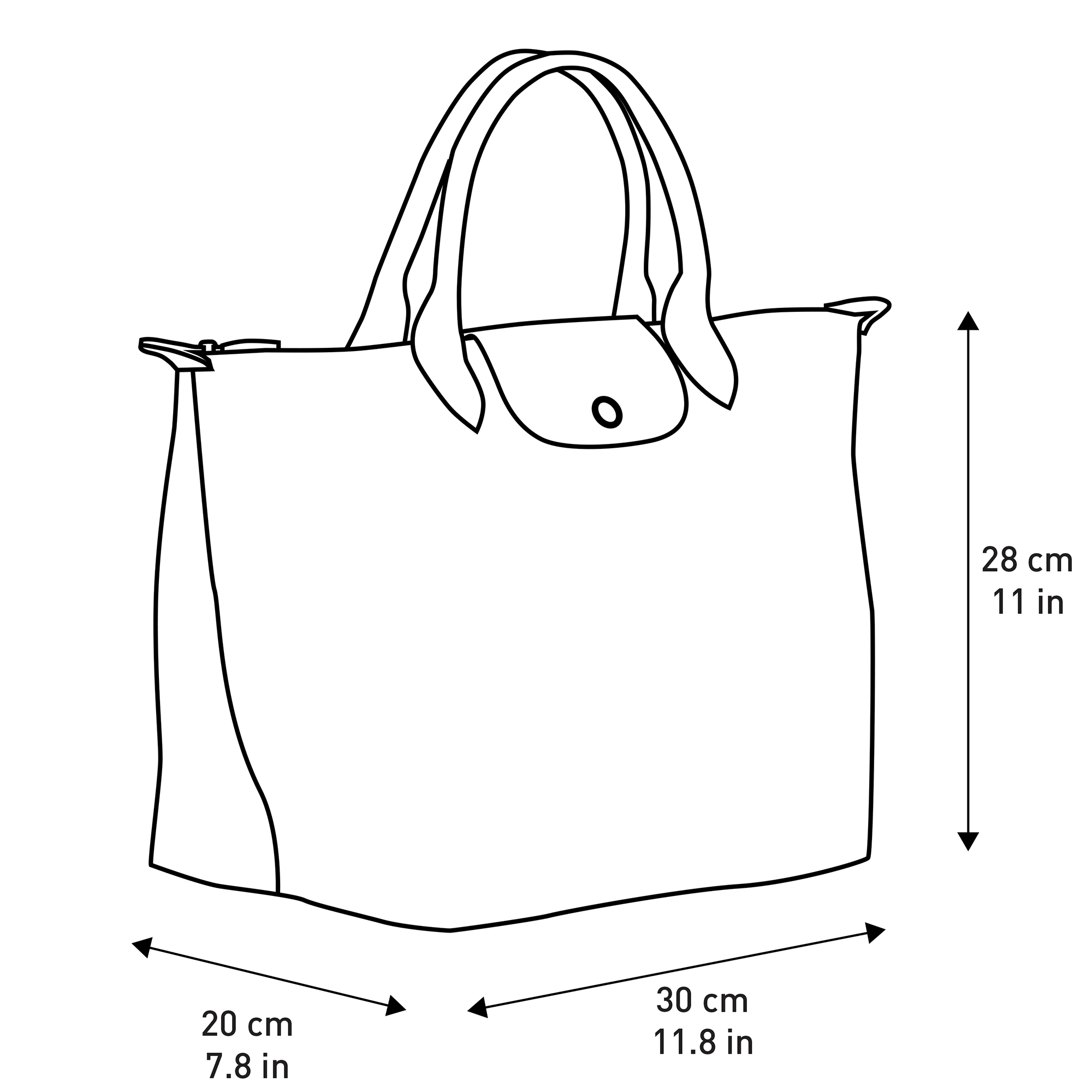 longchamp bag dimensions cm