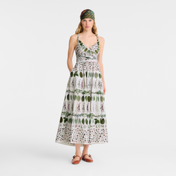 Long dress , Green - Printed poplin