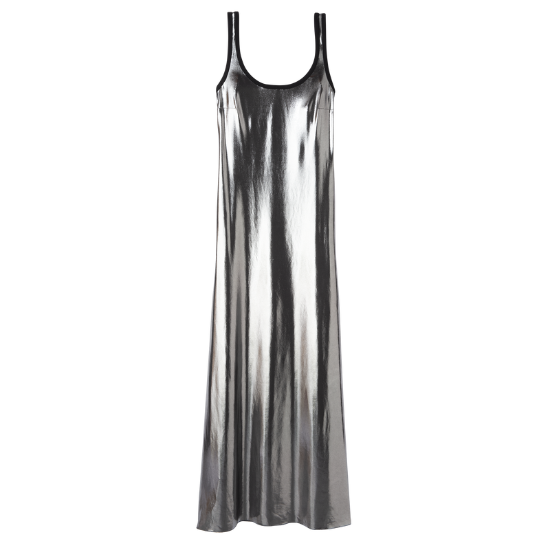 Langes Kleid , Jersey - Metallgrau  - Ansicht 1 von 3