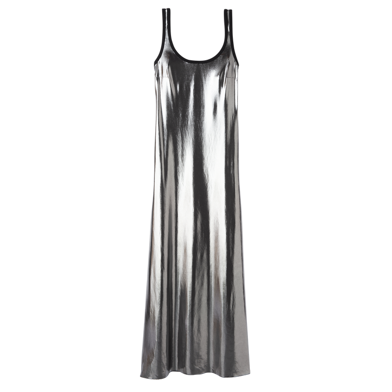 Langes Kleid , Jersey - Metallgrau  - Ansicht 1 von 3