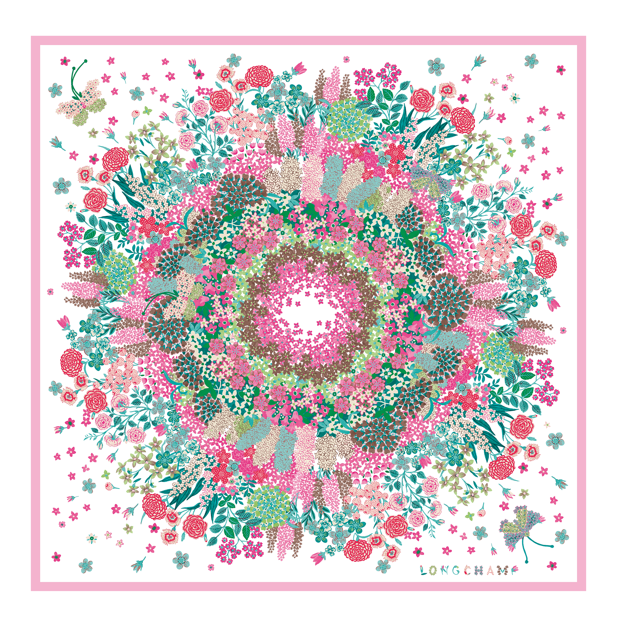 フラワー ネックレス シルクスカーフ 90x90cm ピンク - シルク 