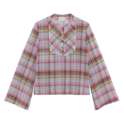 Shirt , Sky Blue - Plaid cotton voile
