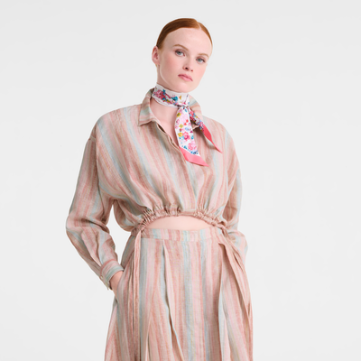 Bandeau Frise Fleurie , Soie - Crevette